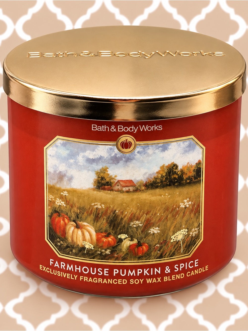 Bath & Body Works Farmhouse Pumpkin & Spice 3-Wick Candle 14.5 oz New